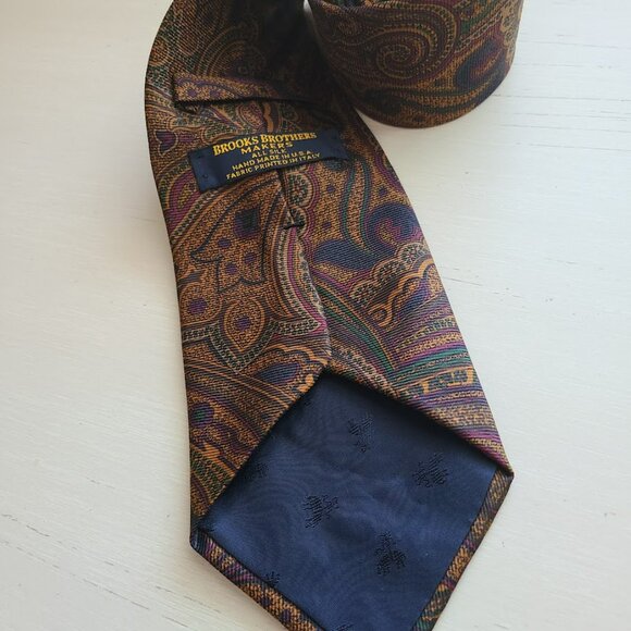 Vtg Brooks Brothers Paisley Silk Tie Preppy USA Made Italian Fabric Hand made - Picture 4 of 8